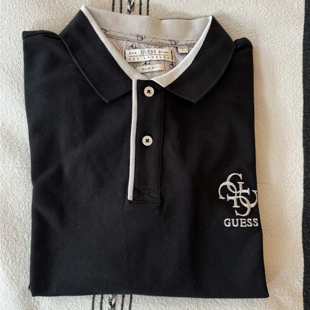 Guess Black and Gray Slim Fit Polo
